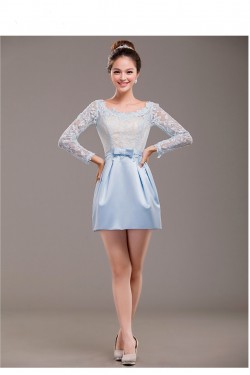 Short Long Sleeve Lace and Satin Prom Evening Formal Dresses ED011241