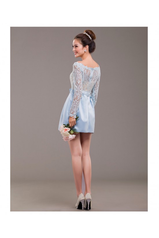 Short Long Sleeve Lace and Satin Prom Evening Formal Dresses ED011241