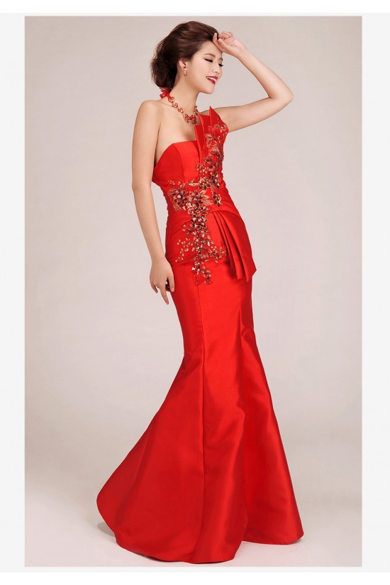 Trumpet/Mermaid Long Red Prom Evening Formal Dresses ED011243