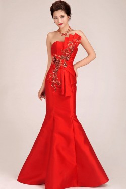 Trumpet/Mermaid Long Red Prom Evening Formal Dresses ED011243