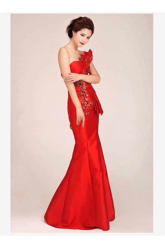 Trumpet/Mermaid Long Red Prom Evening Formal Dresses ED011243