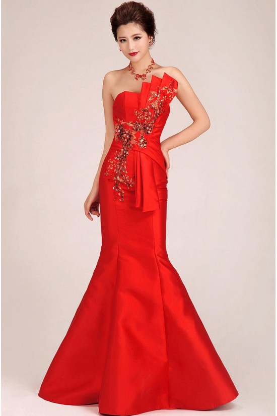 Trumpet/Mermaid Long Red Prom Evening Formal Dresses ED011243