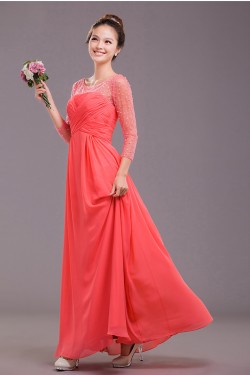 A-Line 3/4 Sleeve Beaded Long Chiffon Prom Evening Formal Dresses ED011244
