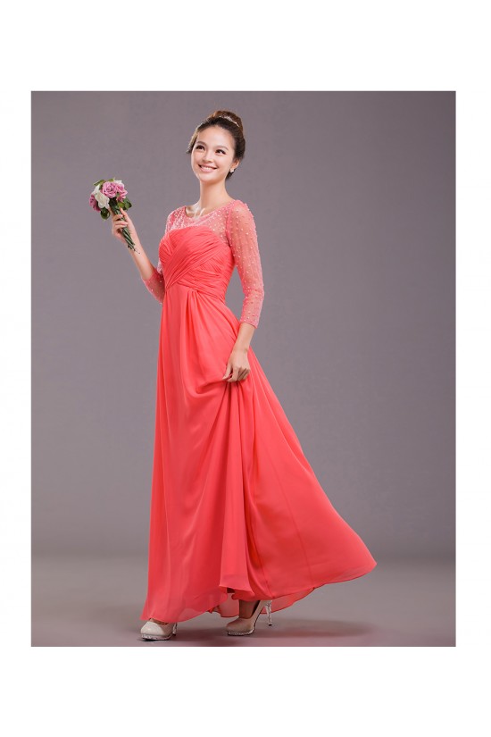 A-Line 3/4 Sleeve Beaded Long Chiffon Prom Evening Formal Dresses ED011244