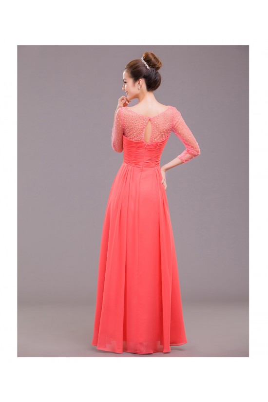 A-Line 3/4 Sleeve Beaded Long Chiffon Prom Evening Formal Dresses ED011244
