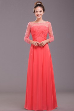 A-Line 3/4 Sleeve Beaded Long Chiffon Prom Evening Formal Dresses ED011244
