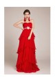 A-Line Strapless Beaded Long Red Chiffon Prom Evening Formal Dresses ED011245