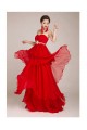 A-Line Strapless Beaded Long Red Chiffon Prom Evening Formal Dresses ED011245