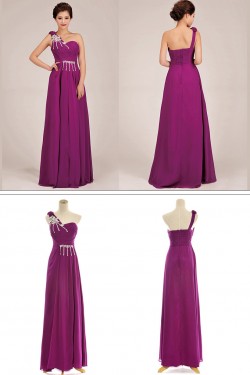 A-Line One-Shoulder Beaded Long Purple Chiffon Prom Evening Formal Dresses ED011246