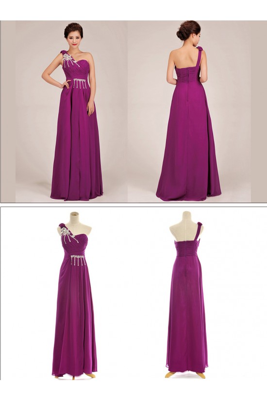A-Line One-Shoulder Beaded Long Purple Chiffon Prom Evening Formal Dresses ED011246