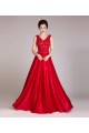 A-Line V-Neck Beaded Long Red Prom Evening Formal Dresses ED011248