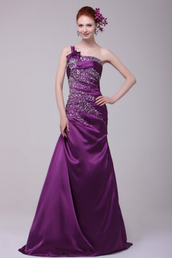 Long Purple Beaded One-Shoulder Prom Evening Formal Party Dresses ED010125