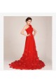 A-Line One-Shoulder Long Red Tulle Prom Evening Formal Dresses ED011250