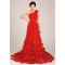 A-Line One-Shoulder Long Red Tulle Prom Evening Formal Dresses ED011250