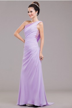 A-Line One-Shoulder Beaded Long Chiffon Prom Evening Formal Dresses ED011251