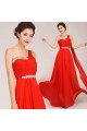 A-Line One-Shoulder Beaded Long Red Chiffon Prom Evening Formal Dresses ED011253