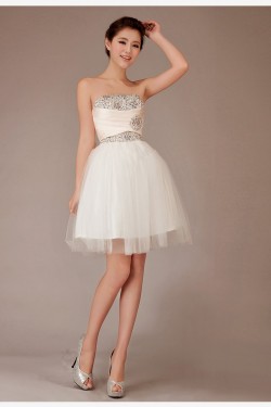 A-Line Strapless Beaded Short Tulle Prom Evening Formal Dresses ED011254