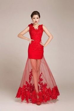Long Red Prom Evening Formal Dresses ED011255