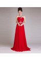 A-Line Halter Beaded Long Red Chiffon Prom Evening Formal Dresses ED011256