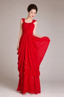 Sheath/Column Straps Sleeveless Long Red Chiffon Prom Evening Formal Dresses ED011257
