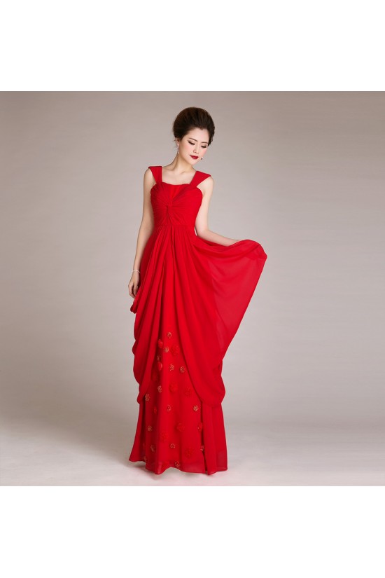 Sheath/Column Straps Sleeveless Long Red Chiffon Prom Evening Formal Dresses ED011257