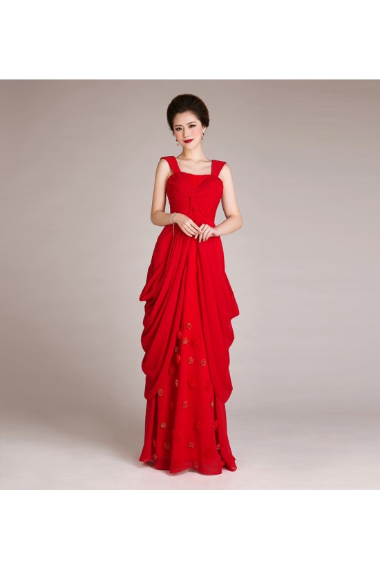 Sheath/Column Straps Sleeveless Long Red Chiffon Prom Evening Formal Dresses ED011257