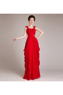 Sheath/Column Straps Sleeveless Long Red Chiffon Prom Evening Formal Dresses ED011257