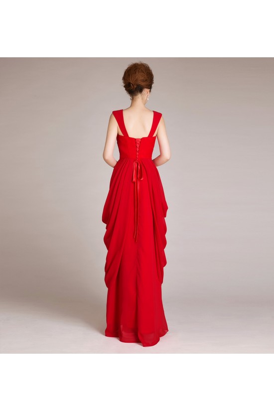 Sheath/Column Straps Sleeveless Long Red Chiffon Prom Evening Formal Dresses ED011257