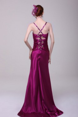 Long Purple Beaded Spaghetti Strap Prom Evening Formal Party Dresses ED010126