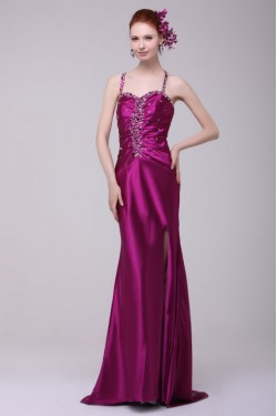 Long Purple Beaded Spaghetti Strap Prom Evening Formal Party Dresses ED010126