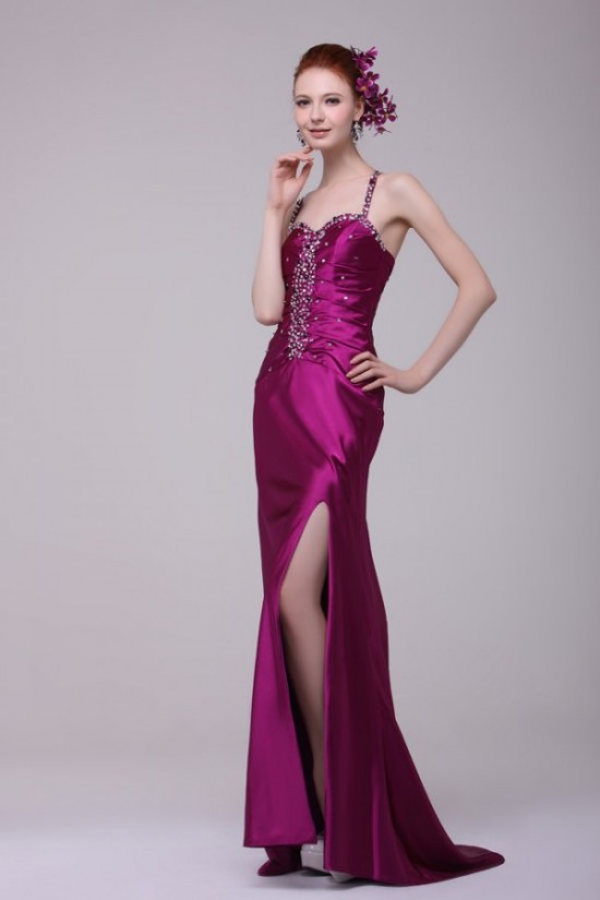 Long Purple Beaded Spaghetti Strap Prom Evening Formal Party Dresses ED010126