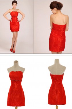 Short/Mini Strapless Beaded Lace Prom Evening Formal Dresses ED011263