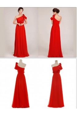 A-Line One-Shoulder Long Red Chiffon Prom Evening Formal Dresses ED011266