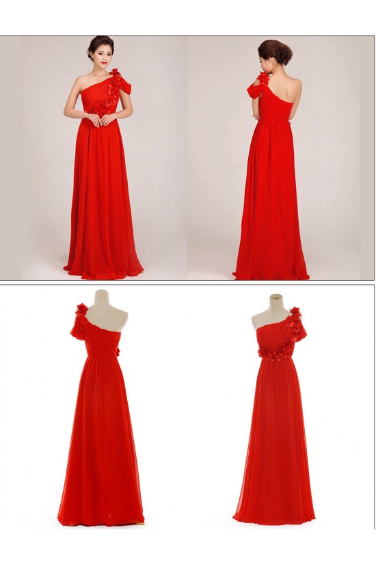 A-Line One-Shoulder Long Red Chiffon Prom Evening Formal Dresses ED011266