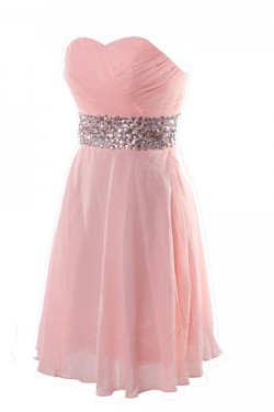 A-Line Sweetheart Beaded Short Pink Chiffon Prom Evening Formal Dresses ED011272