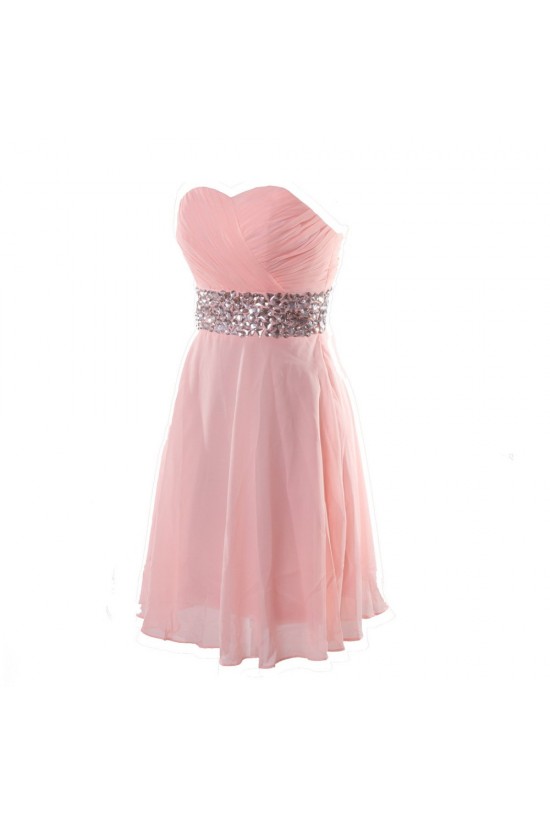 A-Line Sweetheart Beaded Short Pink Chiffon Prom Evening Formal Dresses ED011272