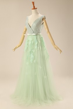 A-Line Beaded V-Neck Prom Evening Formal Dresses ED011273