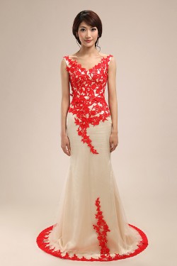 Trumpet/Mermaid V-Neck Long Prom Evening Formal Dresses ED011276