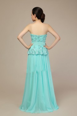 A-Line Sweetheart Beaded Long Blue Chiffon Prom Evening Formal Dresses ED011279