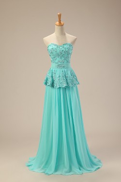 A-Line Sweetheart Beaded Long Blue Chiffon Prom Evening Formal Dresses ED011279