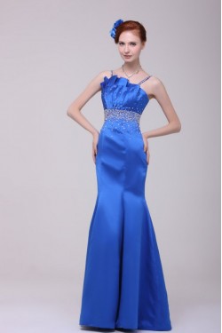Trumpet/Mermaid Beaded Long Blue Prom Evening Formal Party Dresses ED010128
