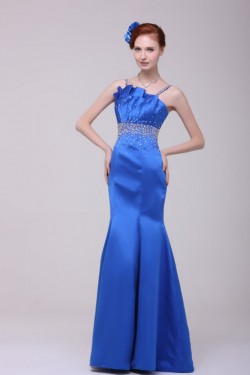 Trumpet/Mermaid Beaded Long Blue Prom Evening Formal Party Dresses ED010128