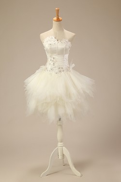 Beaded Short White Tulle Prom Evening Formal Dresses ED011280