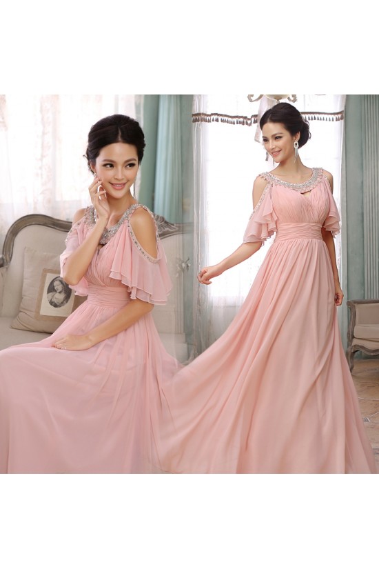 A-Line Beaded Long Pink Chiffon Prom Evening Formal Dresses ED011284 A-Line Beaded Long Pink Chiffon Prom Evening Formal Dresses ED011284