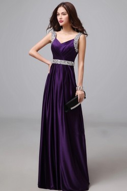 A-Line Beaded Long Purple Prom Evening Formal Dresses ED011285