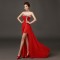 Split-Front Strapless Beaded Red Chiffon Prom Evening Formal Dresses ED011286