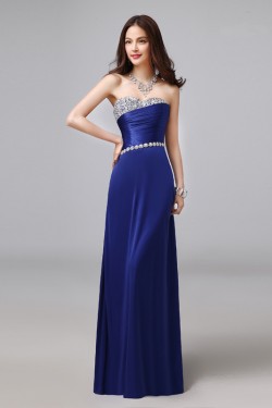 A-Line Sweetheart Beaded Long Blue Prom Evening Formal Dresses ED011287