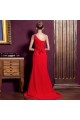 One-Shoulder Beaded Long Red Chiffon Prom Evening Formal Dresses ED011291