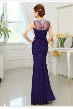 Trumpet/Mermaid Beaded Long Purple Prom Evening Formal Dresses ED011296
