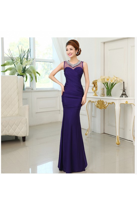 Trumpet/Mermaid Beaded Long Purple Prom Evening Formal Dresses ED011296